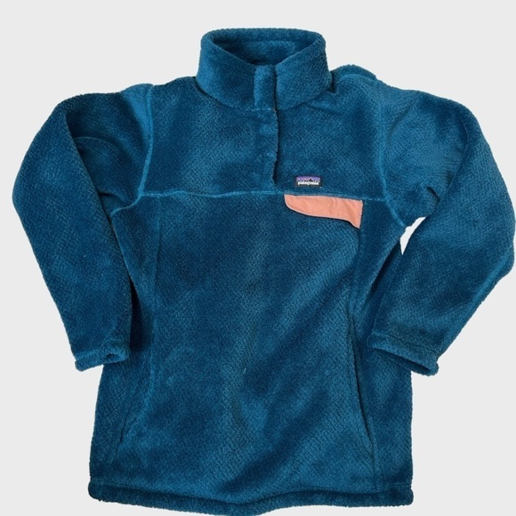 Patagonia Girls Re-Tool Snap-T Fleece Pullover Polartec in Teal Blue Size Large - Picture 3 of 13